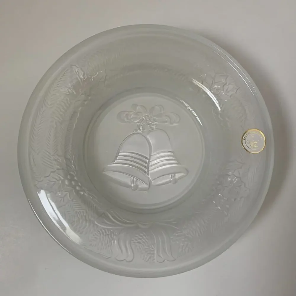 Vintage Celebrations Crystal Clear Frosted Plate Season Greetings Candle Dish 8